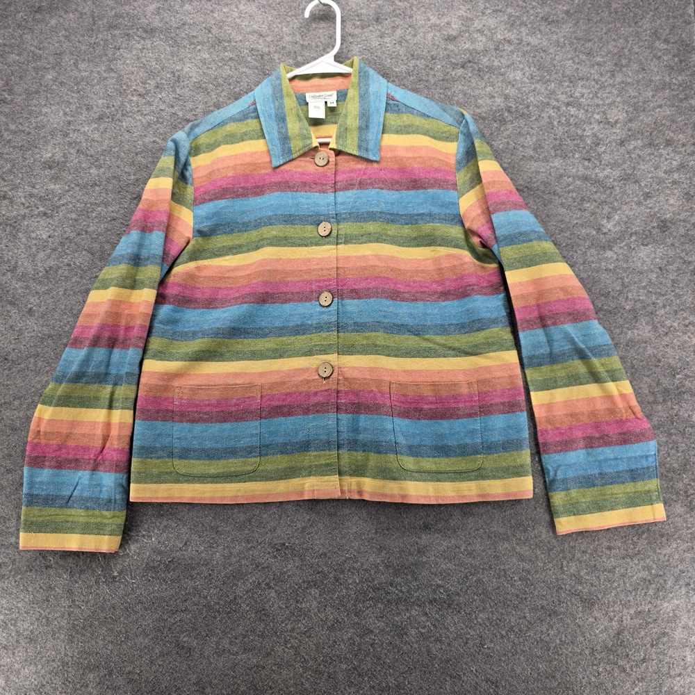 Coldwater Creek Jacket Womens Medium Multicolor Stripe Linen Cotton Button Front